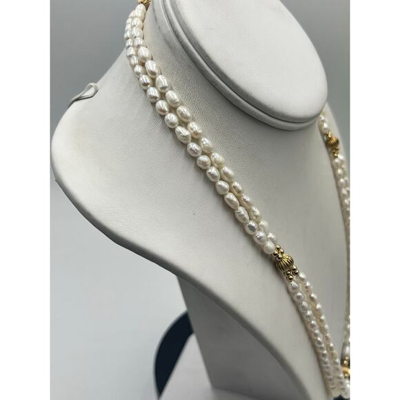 14k‎ Yellow Gold Two Strand Potato Freshwater Pearl Gold Beaded
Necklace - Picture 5 of 9